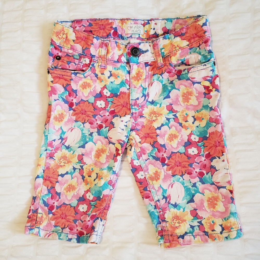 Floral denim shorts